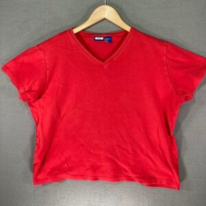 Falls Creek Women's 1X Red V-Neck Short Sleeve Cotton T-Shirt Top Y2K Vintage